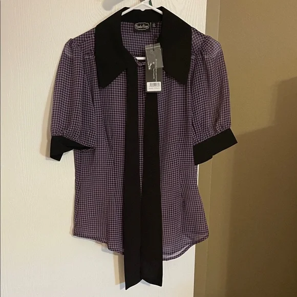 Voodoo Vixen Black and Purple Gingham Blouse - Picture 1 of 4